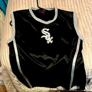 Black Sleeveless Sports Jersey with White Trim